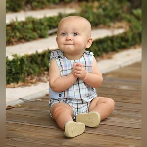 Rugged Butts | Boys Plaid Sleeveless Shortall | Size 6-12 Month